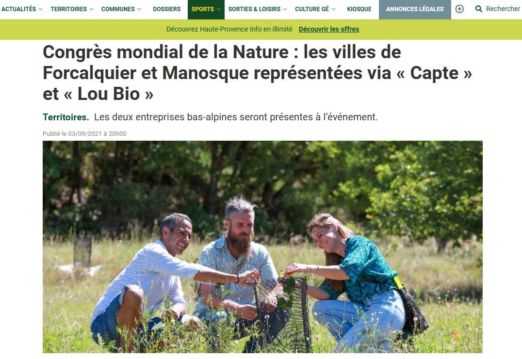 Congrès mondial de la Nature : les villes de Forcalquier et Manosque représentées via « Capte » et « Lou Bio 