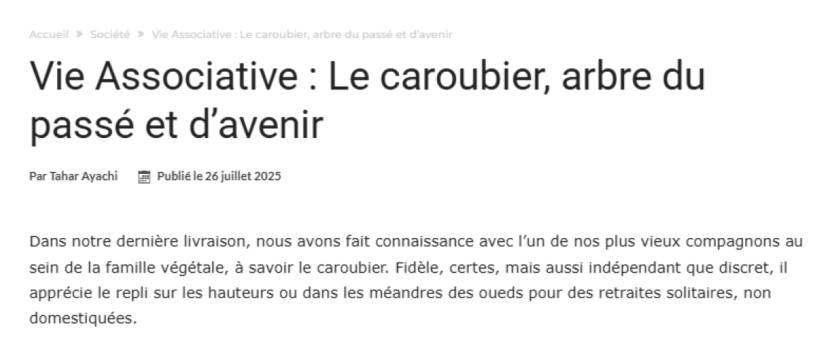 Vie Associative : Le caroubier, arbre du passé et d’avenir